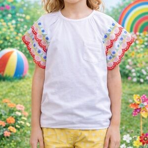 Mini Boden Embroidered Eyelet Cotton T-Shirt